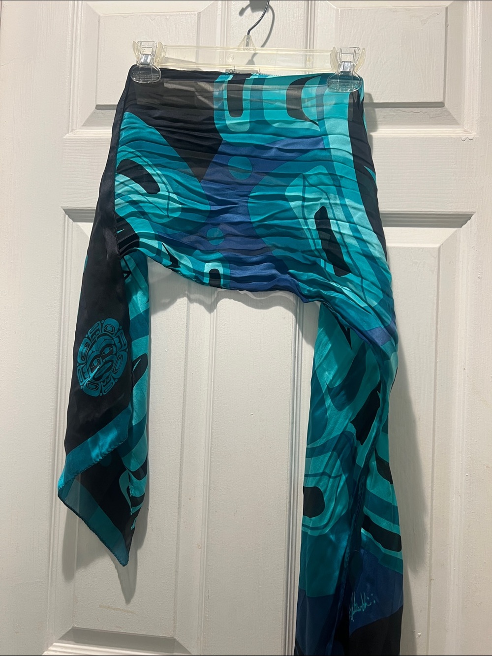 Silky Turquoise & Teal Abstract Print Scarf